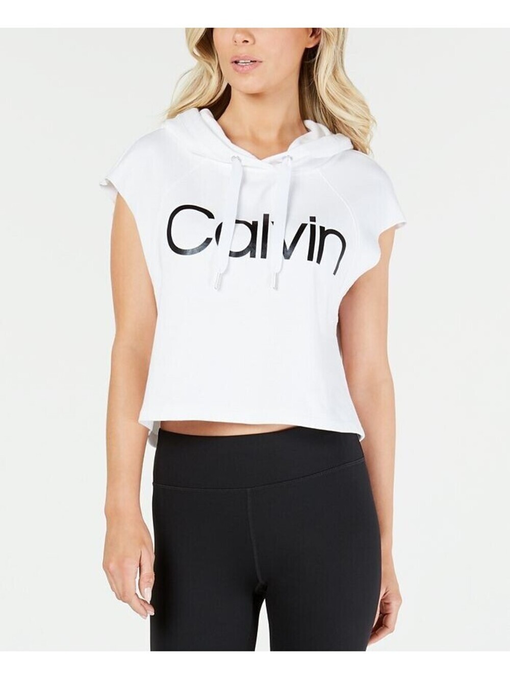 Calvin Klein Womens Logo Cropped Sleeveless Hoodie Size 2XL